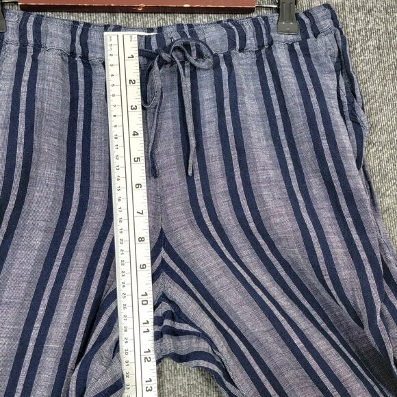 Merona Pants Womens Small Blue Striped Linen Blend Wide Leg Pull On Drawstring - Picture 4 of 11